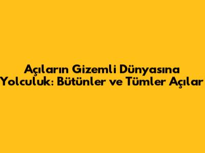 Açıların Gizemli Dünyasına Yolculuk: Bütünler ve Tümler Açılar